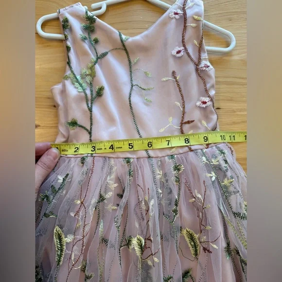 Floral Embroidered Pink Flower Girl Dress 4T - Picture 9 of 14